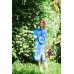 Boho Style Embroidered Midi Dress "Summer Birds" Blue